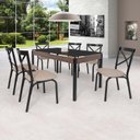 Ver imagem 1 de Conjunto Sala de Jantar Mesa 140x80cm Tampo Vidro com 6 Cadeiras Karina Bege/Preto