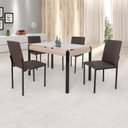 Ver imagem 1 de Conjunto Sala de Jantar Mesa Dubai 120x75cm Tampo Vidro com 4 Cadeiras Bege/Carvalho/Preto/Linho Marrom