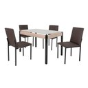 Ver imagem 3 de Conjunto Sala de Jantar Mesa Dubai 120x75cm Tampo Vidro com 4 Cadeiras Bege/Carvalho/Preto/Linho Marrom