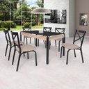 Ver imagem 1 de Conjunto Sala de Jantar Mesa 140x80cm Tampo Vidro com 6 Cadeiras Karina Bege/Preto