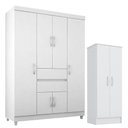 Ver imagem 1 de Guarda Roupa Infantil Ecom 2 e Armário Multiuso Viena Branco Brilho - Demóbile