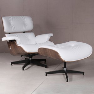 Poltrona para Leitura Charles Eames com Puff Branco