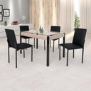 Ver imagem 1 de Conjunto Sala de Jantar Mesa Dubai 120x75cm Tampo Vidro com 4 Cadeiras Preto/Carvalho/Linho