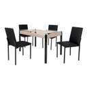 Ver imagem 3 de Conjunto Sala de Jantar Mesa Dubai 120x75cm Tampo Vidro com 4 Cadeiras Preto/Carvalho/Linho
