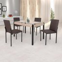 Ver imagem 1 de Conjunto Sala de Jantar Mesa Dubai 120x75cm Tampo Vidro com 4 Cadeiras Marrom/Carvalho/Preto/Linho