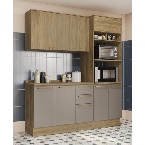 Armário de Cozinha Modulada Completa Reta 4 Peças 1,90m 242 Botanic Kappesberg  - Nogueira/Fendi