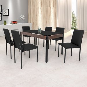 Conjunto Sala de Jantar Mesa Dubai 140x80cm Tampo Vidro com 6 Cadeiras 