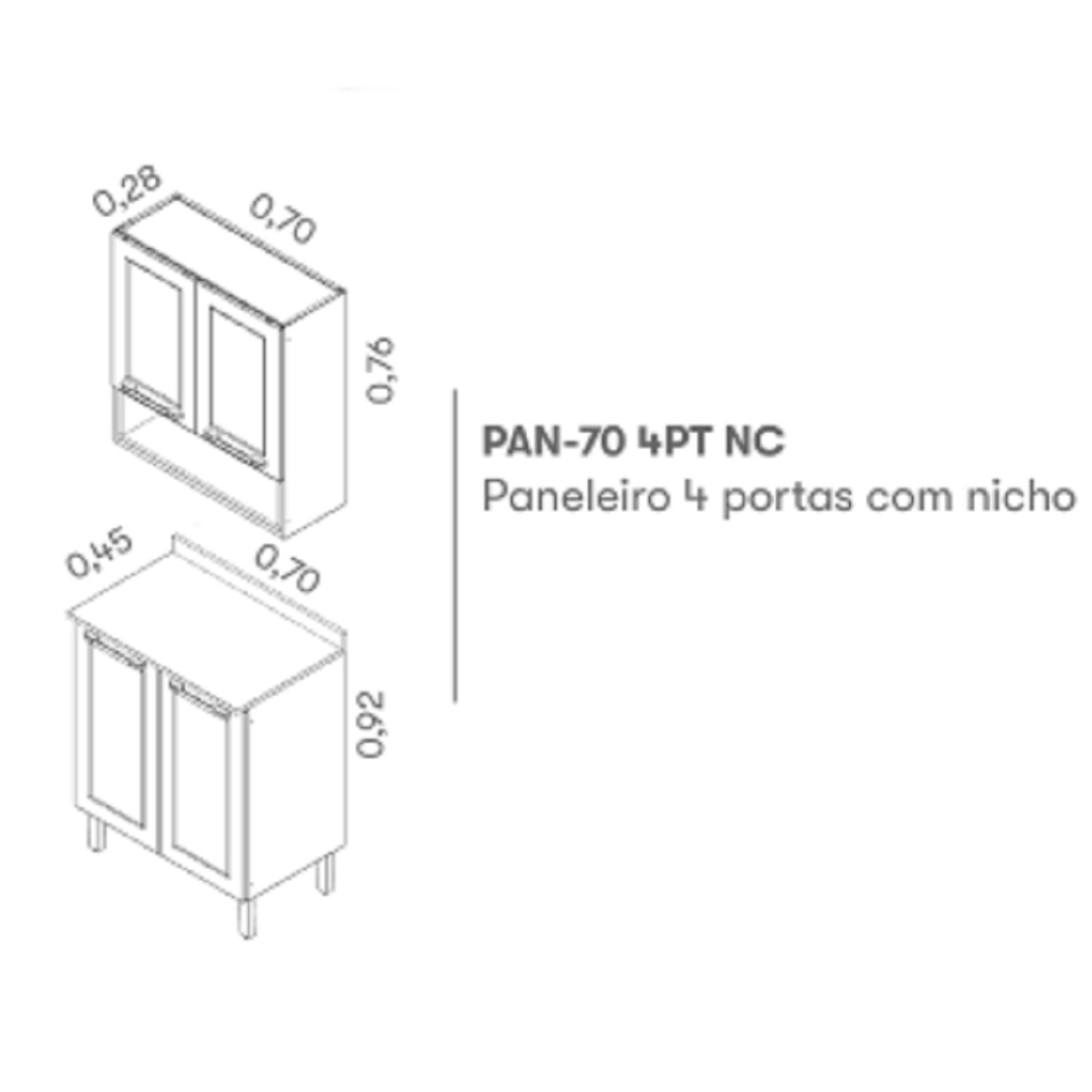 Cozinha Compacta em Aço 2 Peças 4 Portas 1 Nicho Florença  - 4