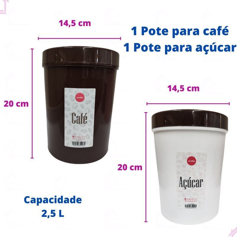 Kit 2 Potes Café Açúcar Porta Mantimentos com Tampa Cozinha - 2