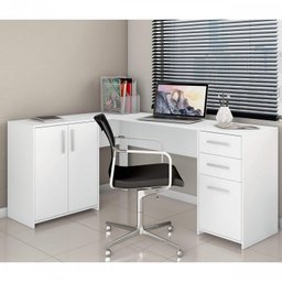 Kit 2 Peças com Mesa para Escritório em L  e Armário Multiuso Alto Aberto Espresso Móveis - 8