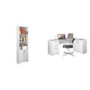 Ver imagem 2 de Conjunto 2 Peças com Mesa para Escritório em L e Armário Multiuso Alto Aberto Espresso Móveis Branco