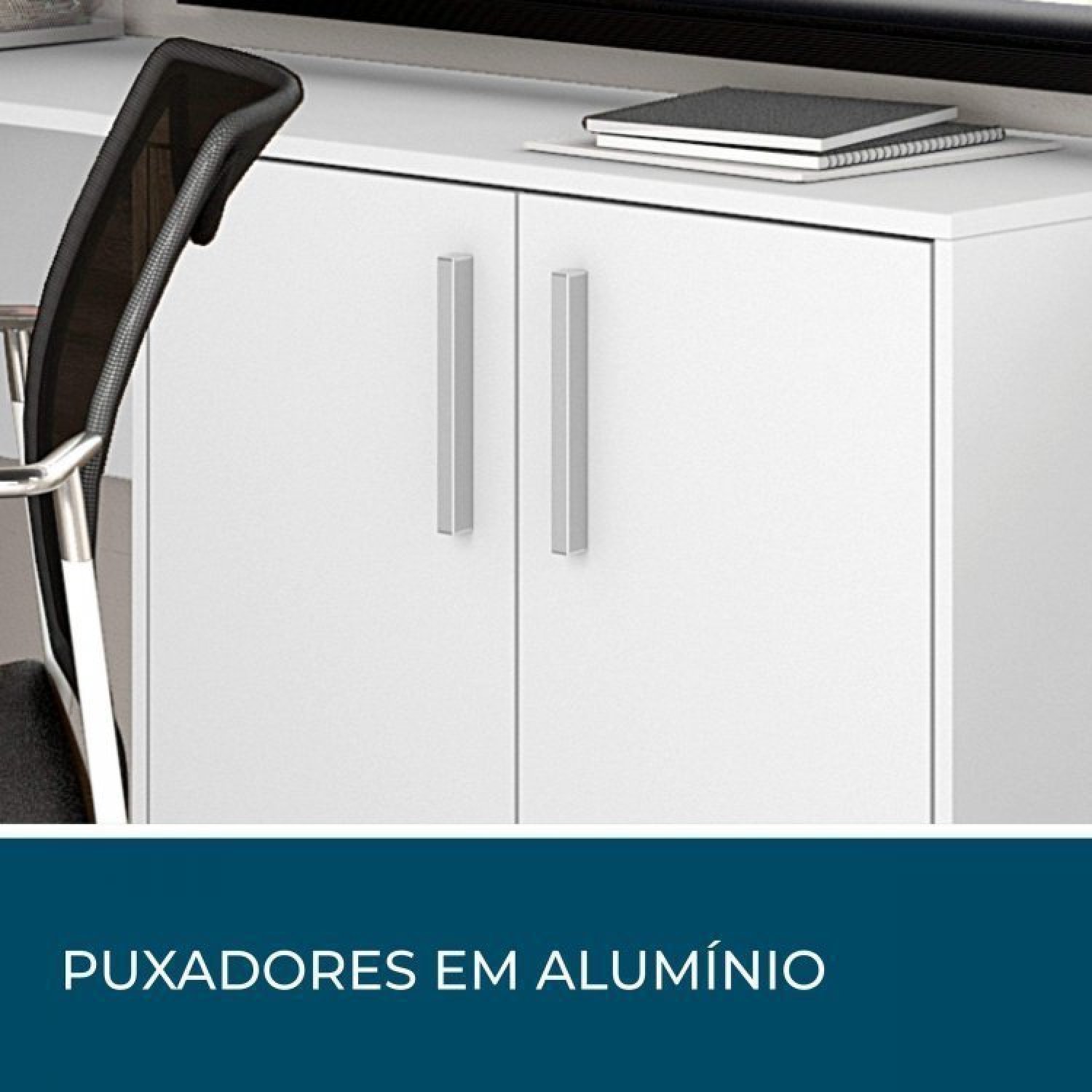 Kit 2 Peças com Mesa para Escritório em L  e Armário Multiuso Alto Aberto Espresso Móveis - 4