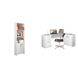 Kit 2 Peças com Mesa para Escritório em L  e Armário Multiuso Alto Aberto Espresso Móveis - 2