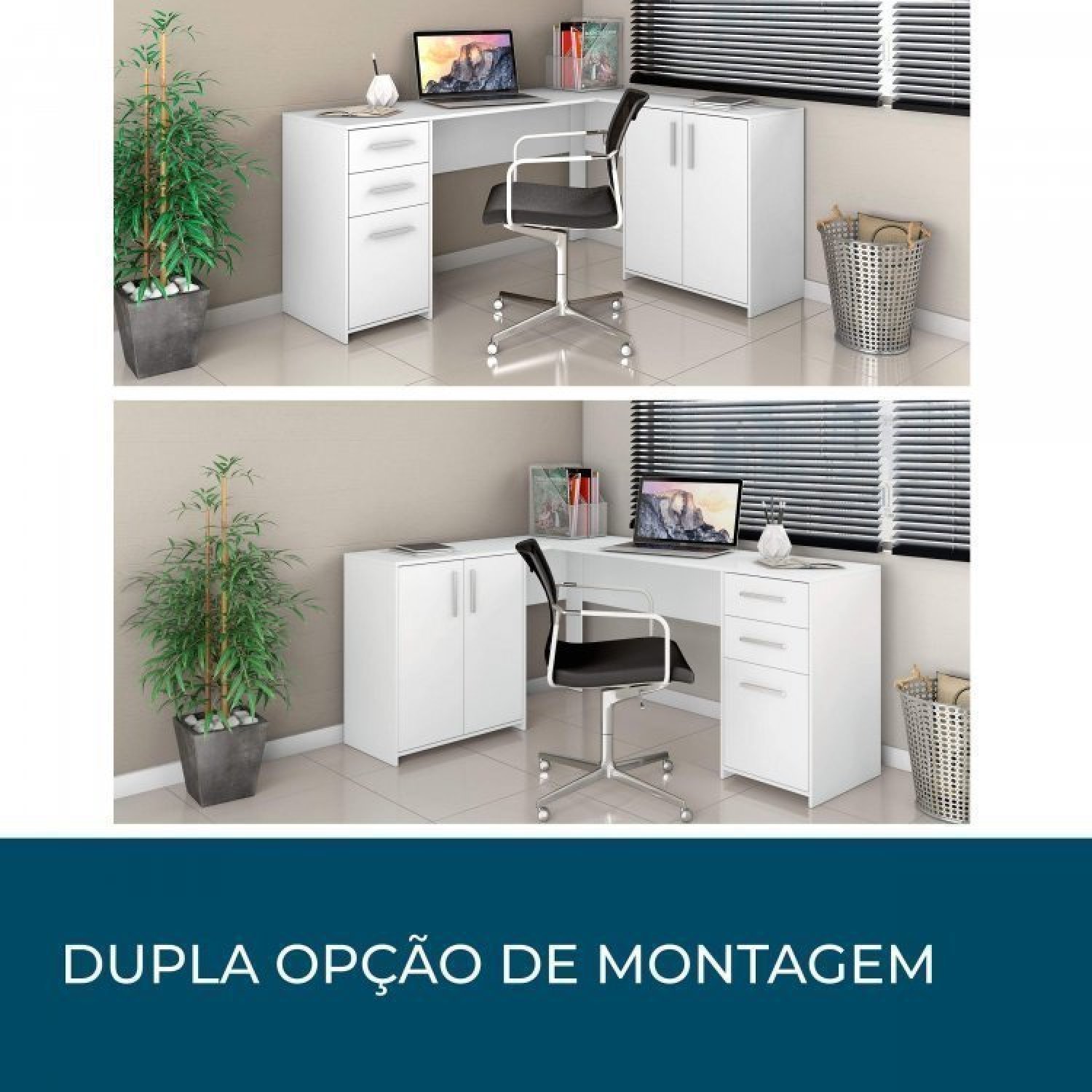 Kit 2 Peças com Mesa para Escritório em L  e Armário Multiuso Alto Aberto Espresso Móveis - 9