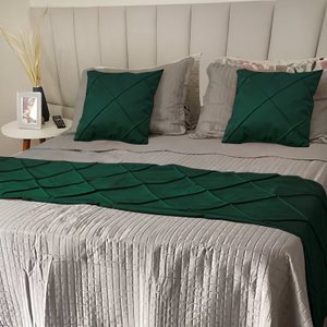 Peseira Drapeada Dupla Face em Veludo Cama Solteiro Cor:verde Escuro