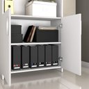 Ver imagem 5 de Conjunto 3 Peças com Mesa para Escritório em L, Armário Multiuso Alto Aberto e Fechado Branco