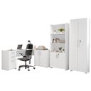 Ver imagem 2 de Kit 3 Peças com Mesa para Escritório em L, Armário Multiuso Alto Aberto e Armário Fechado