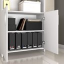 Ver imagem 5 de Kit 3 Peças com Mesa para Escritório em L, Armário Multiuso Alto Aberto e Armário Fechado