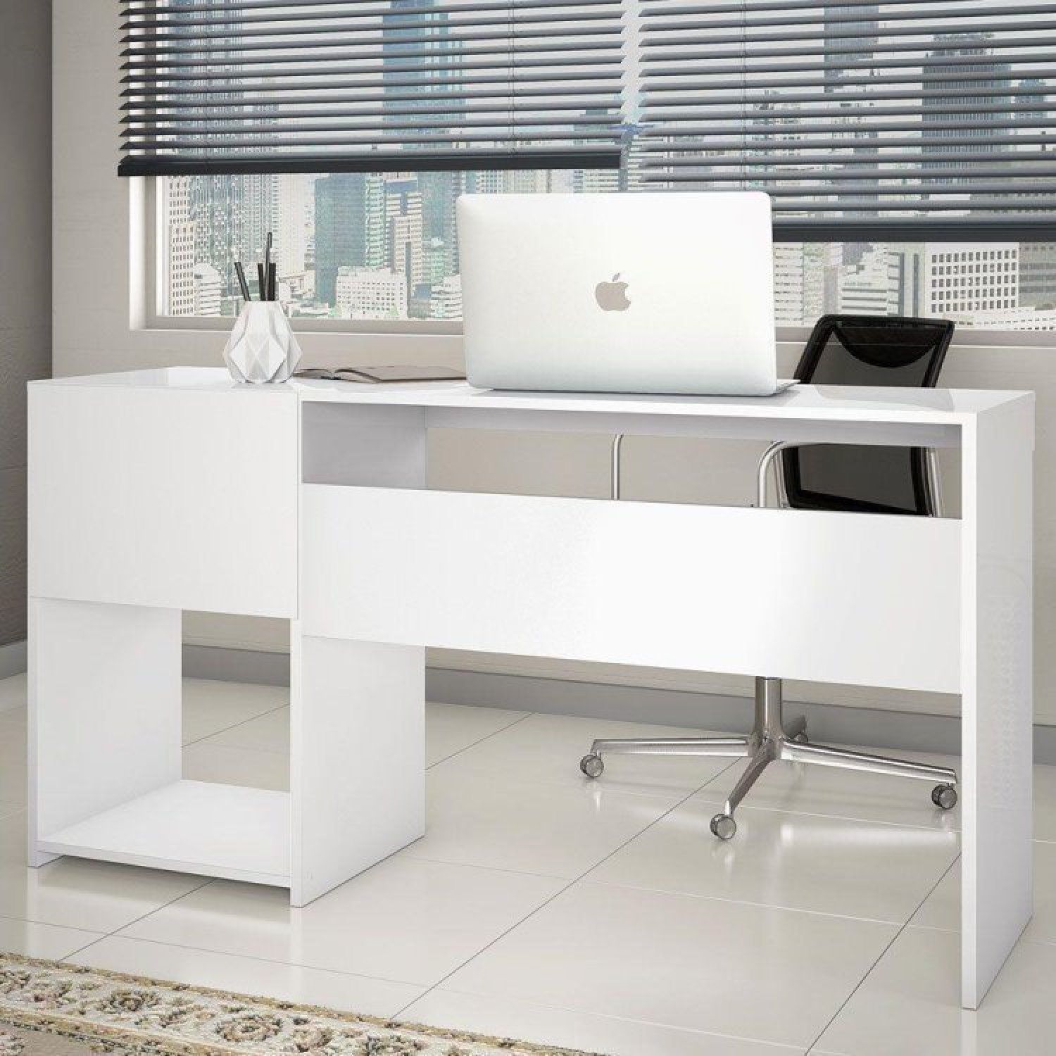 Conjunto Home Office 4 Peças 1 Mesa em L 1 Escrivaninha 2 Armários Espresso Móveis - 4
