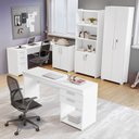 Ver imagem 1 de Conjunto 4 Peças com Mesa para Escritório em L 1, Escrivaninha, Armário Multiuso Aberto e Fechado Branco