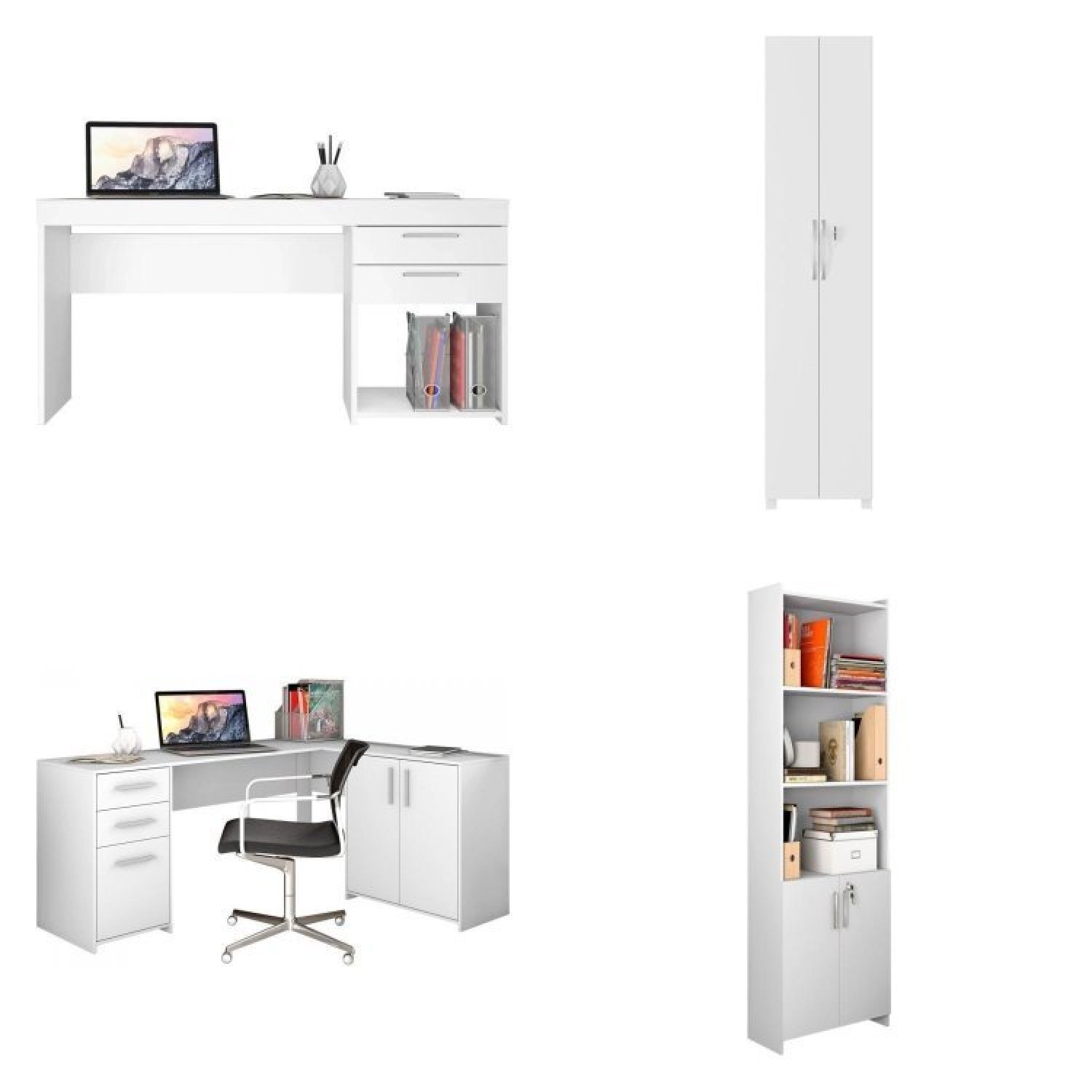 Conjunto Home Office 4 Peças 1 Mesa em L 1 Escrivaninha 2 Armários Espresso Móveis - 2