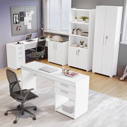 Kit 4 Peças com Mesa para Escritório em L 1, Escrivaninha, Armário Multiuso Aberto e Armário Fechado - 1