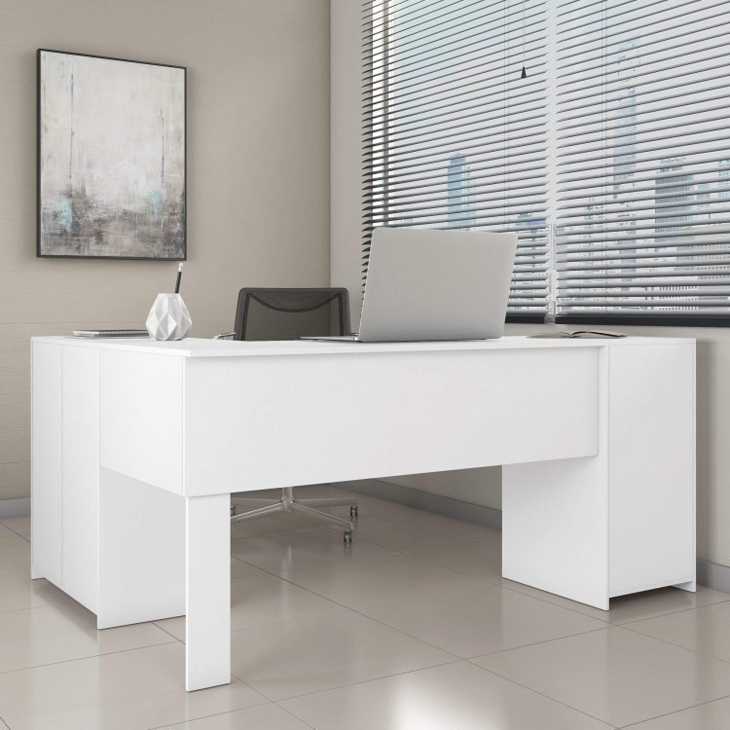 Conjunto Home Office 4 Peças 1 Mesa em L 1 Escrivaninha 2 Armários Espresso Móveis - 13