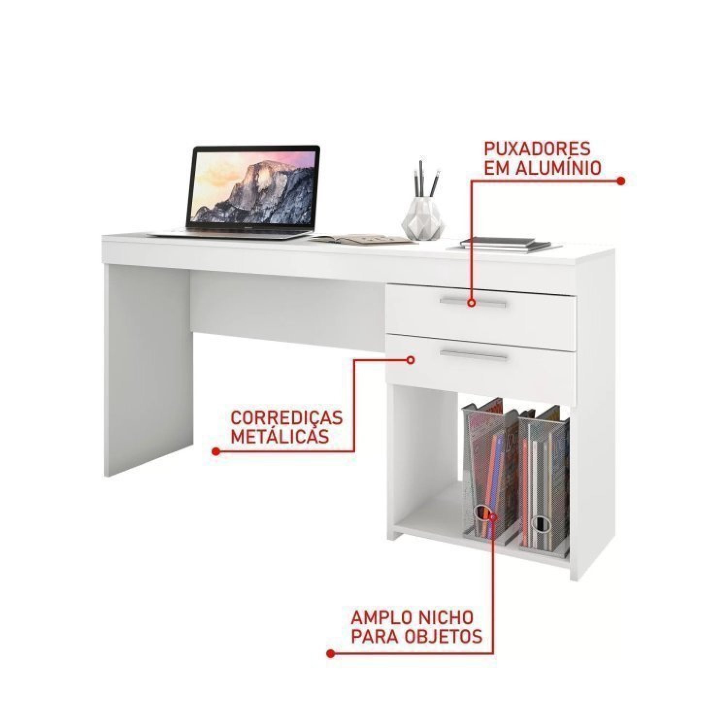 Conjunto Home Office 4 Peças 1 Mesa em L 1 Escrivaninha 2 Armários Espresso Móveis - 7