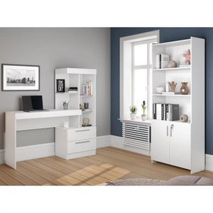 Kit 2 Peças 1 Escrivaninha com Estante 1 Armário 2 Portas Espresso Móveis