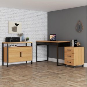 Kit 3 Peças 100% MDF com Escrivaninha, Gaveteiro e Balcão Estilo Industrial