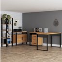 Ver imagem 1 de Conjunto 4 Peças para Escritório Office Industrial 1 Mesa Escrivaninha em L 1 Gaveteiro 1 Armário 1 Estante Marrom 100% MDF