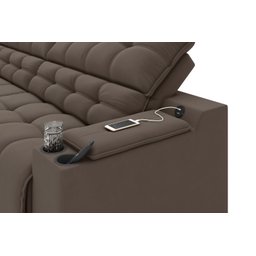 Sofá Connect Premium 2,00m Assento Retrátil/reclinável com Porta Copos e Entrada Usb Suede Marrom - 4