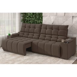 Sofá Connect Premium 2,00m Assento Retrátil/reclinável com Porta Copos e Entrada Usb Suede Marrom - 1