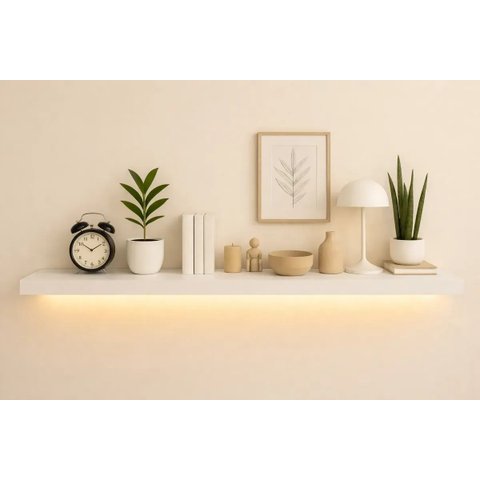 Prateleira MDF 30mm LED 150x20 Suporte Invisivel Branco 3000k 220V