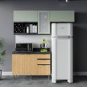 Ver imagem 1 de Cozinha Modulada Esmeralda Aéreo e Balcão 200cm Porta Vidro Cor:lunar com Freijó e Verde Mar