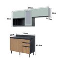 Ver imagem 3 de Cozinha Modulada Esmeralda Aéreo e Balcão 200cm Porta Vidro Cor:lunar com Freijó e Verde Mar