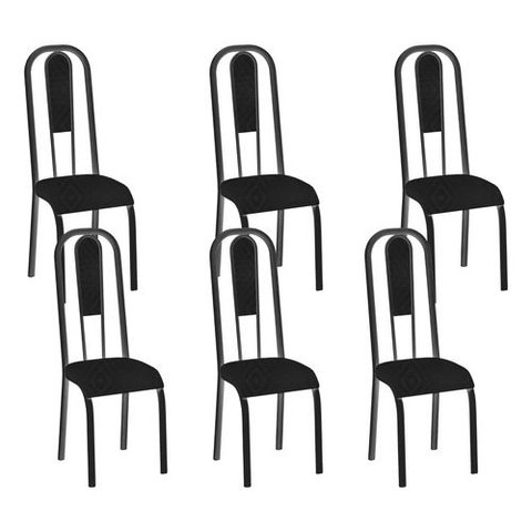 Kit 6 Cadeiras Madri Corino Tempest Preto Tubo Preto Fosco