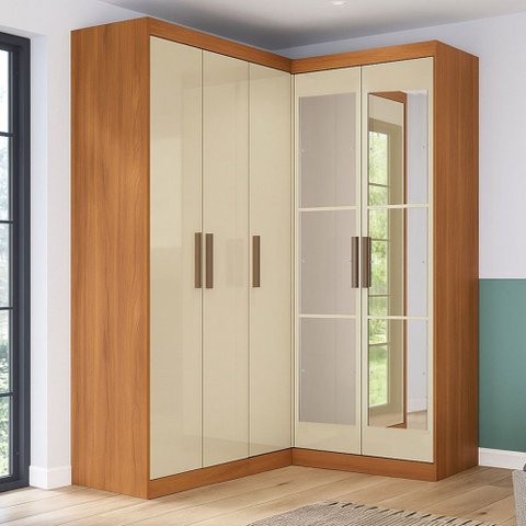 Guarda-roupa Solteiro Modulado Paris 5 Portas com Espelho Cinamomo/off White - Maxel