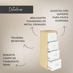 Gaveteiro/Arquivo Executivo com Chave para Pasta Suspensa, 4 Gavetas, Tampo em Tamburato - 15