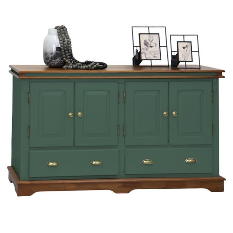 Balcão Buffet 4 Portas 2 Gavetas Manchester 2042 Linz Móveis - Verde Musgo/imbuia Glazer