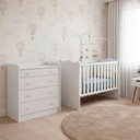 Ver imagem 1 de Quarto de Bebe Infantil Doce Sonho Berço e Cômoda com Trocador 4 Gavetas Qmovi