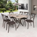 Ver imagem 1 de Conjunto Sala de Jantar Mesa 136x80cm Tampo MDF/MDP com 6 Cadeiras Karina Marrom/Bronze/Linho