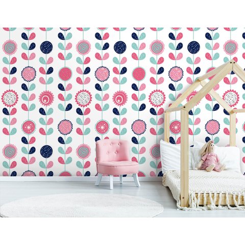 Papel de Parede Infantil Flores Abstratas Arte Destaque 3,50 Metros