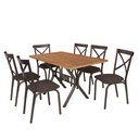 Ver imagem 3 de Conjunto Sala de Jantar Mesa 136x80cm Tampo MDF/MDP com 6 Cadeiras Karina Marrom/Bronze/Linho