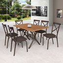 Ver imagem 1 de Conjunto Sala de Jantar Mesa 136x80cm Tampo MDF/MDP com 6 Cadeiras Karina Marrom/Bronze/Linho