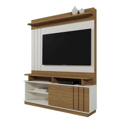 Home Painel Goiás com Porta Ripada para Tv até 55” Polegadas Off White/amendoa