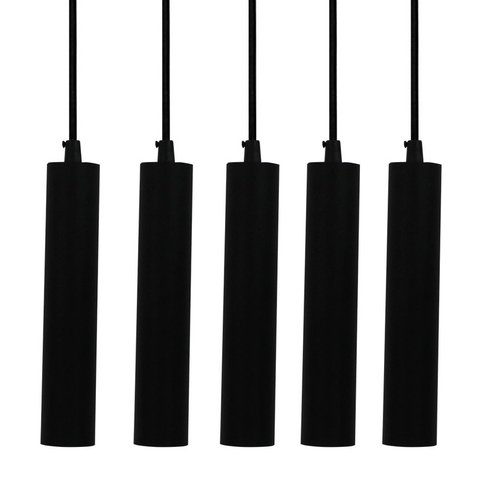 Kit 5x Pendente Tubo Cilindro Preto Alumínio Balcão Cozinha Mr11 + Lâmpadas Led 3000k Bivolt