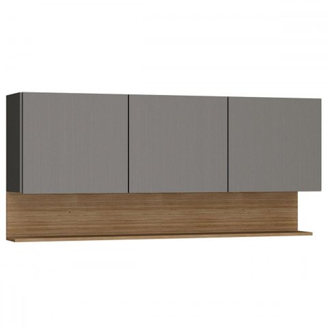 Armário Aéreo Cozinha Silver 3 Portas Gris/freijó - Pnr Móveis