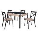 Ver imagem 3 de Conjunto Sala de Jantar Mesa 120x75cm Tampo Vidro com 4 Cadeiras Karina Bege/Preto/Linho