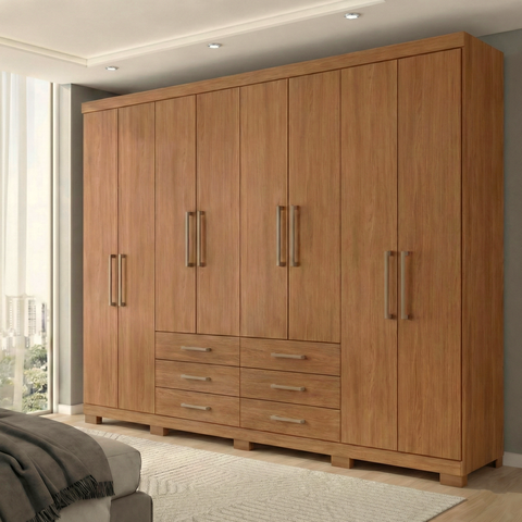 Guarda Roupa Casal 8 Portas e 6 Gavetas com Pés Master Marrom/Jatobá
